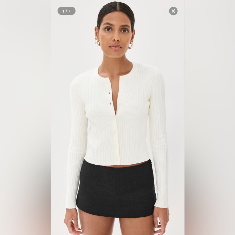 Reformation Cream Ribbed Button-Front Cardigan
